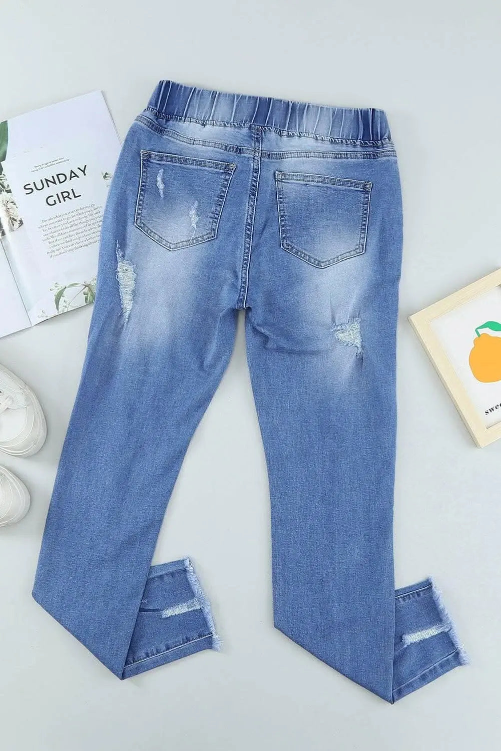 Distressed raw hem joggers - Love Salve